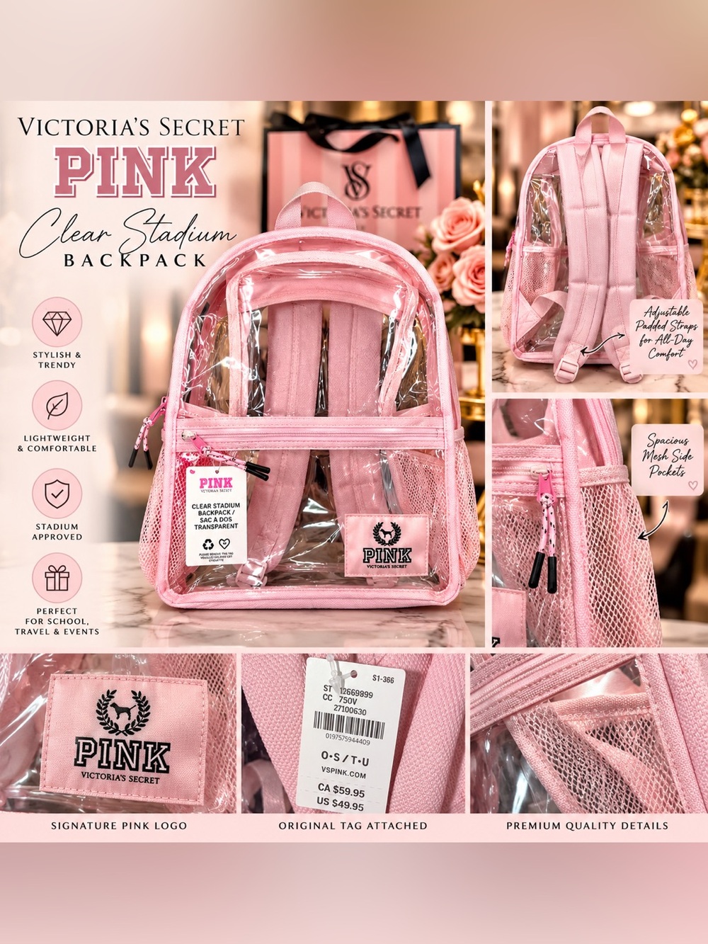 NWT PINK Victoria's Secret by Victoria's Secret  Clear Light Pink Backpack